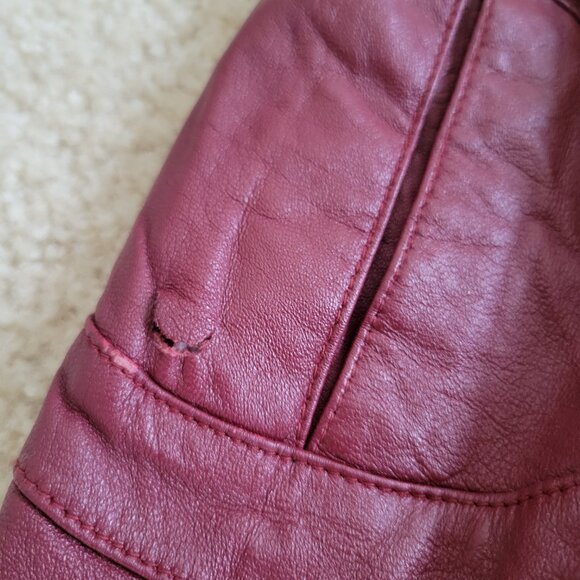 Baby Phat Woman Genuine Red Leather Jacket Size Medium Moto Logo y2k Vintage - Picture 9 of 9